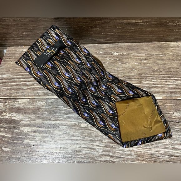 Robert Talbott Studio Men’s Necktie Elegant Black Blue‎ Gold Tie Vintage Formal - Picture 3 of 7